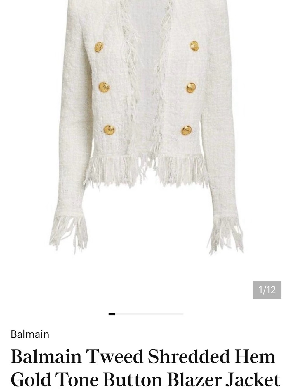 Balmain Cream Tweed Jacket with Black Logo Tag